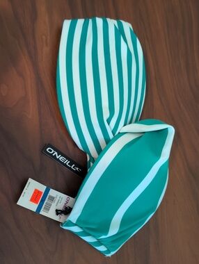 O'Neill Women's Green & White Striped Bandeau Bikini Top
